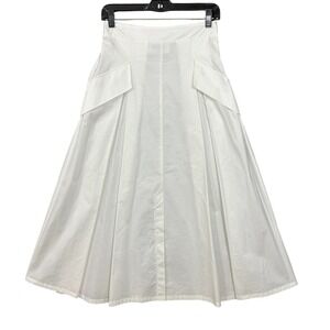 B-YU Womens White Cotton Midi Skirt Pleated Pockets Made in Italy Size M